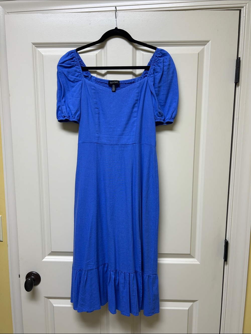 Ellen Tracy Vibrant Cobalt Blue Puff-Sleeve Midi Dress